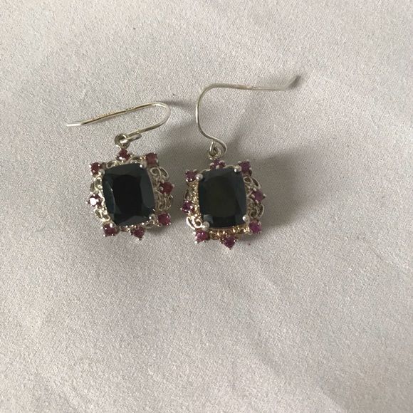Black Spinel with Rhodolite earrings📫free ship📫 - Picture 3 of 3